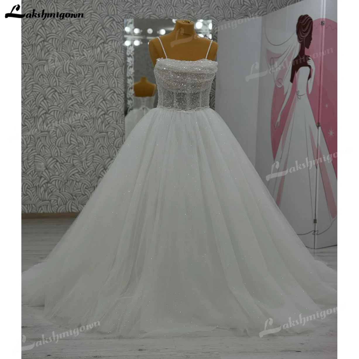 

Lakshmigown Charming Spaghetti Straps Wedding Dresses 2026 Stunning Lace Sequins Wedding Gowns Vestidos De Novia Customized