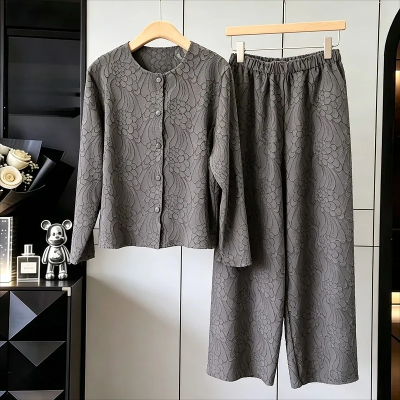 Miyake Pleated 3D Embossed Jacket 2026 Autumn New Fashion Long Sleeve Top Elastic Loose Soft Women's Elegant Straight Pants