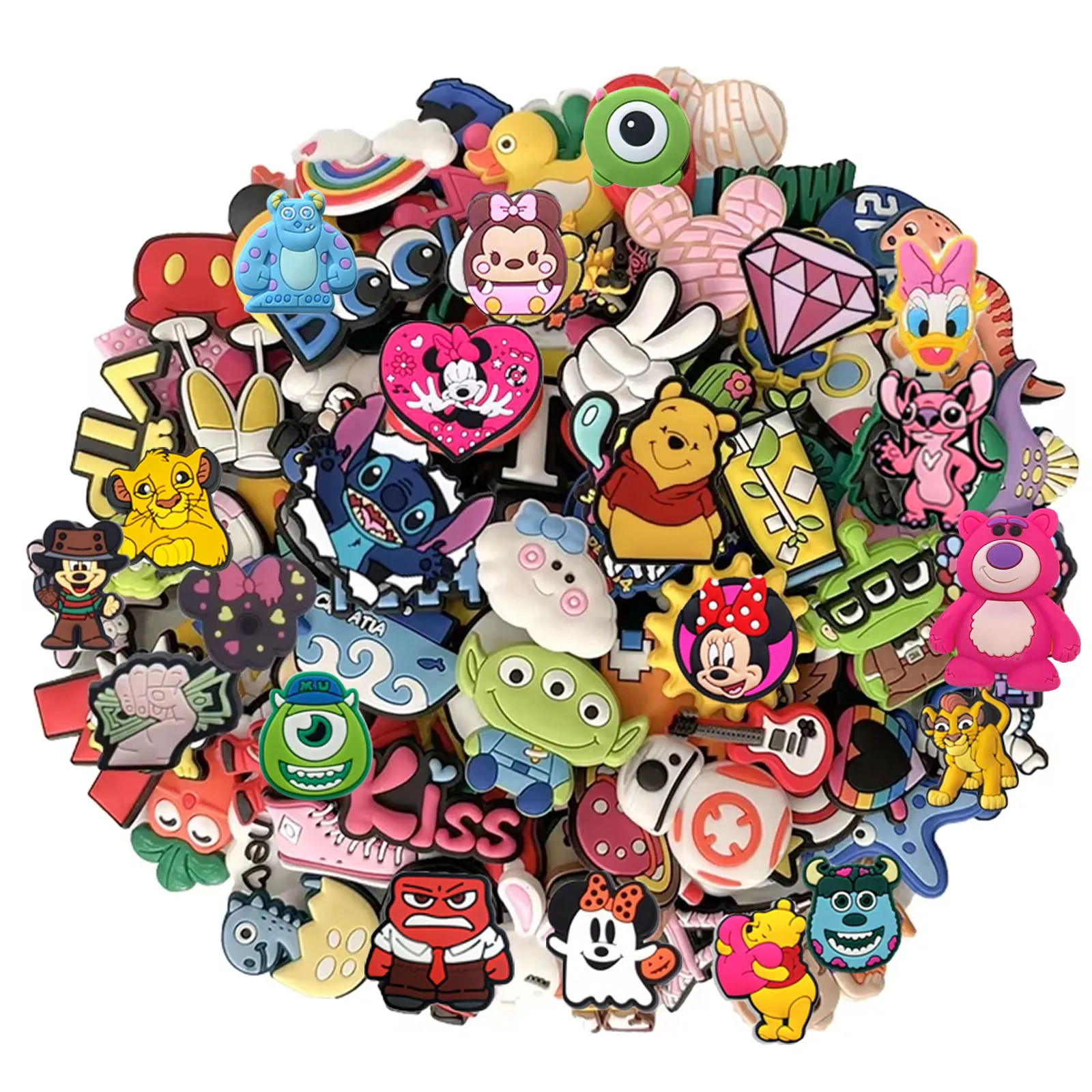 Random 10-100Pcs MINISO Disney Series Shoe Charms For Key Chain Sandals Beach Bags, DIY Shoe Decorations Accessories Shoes Pins