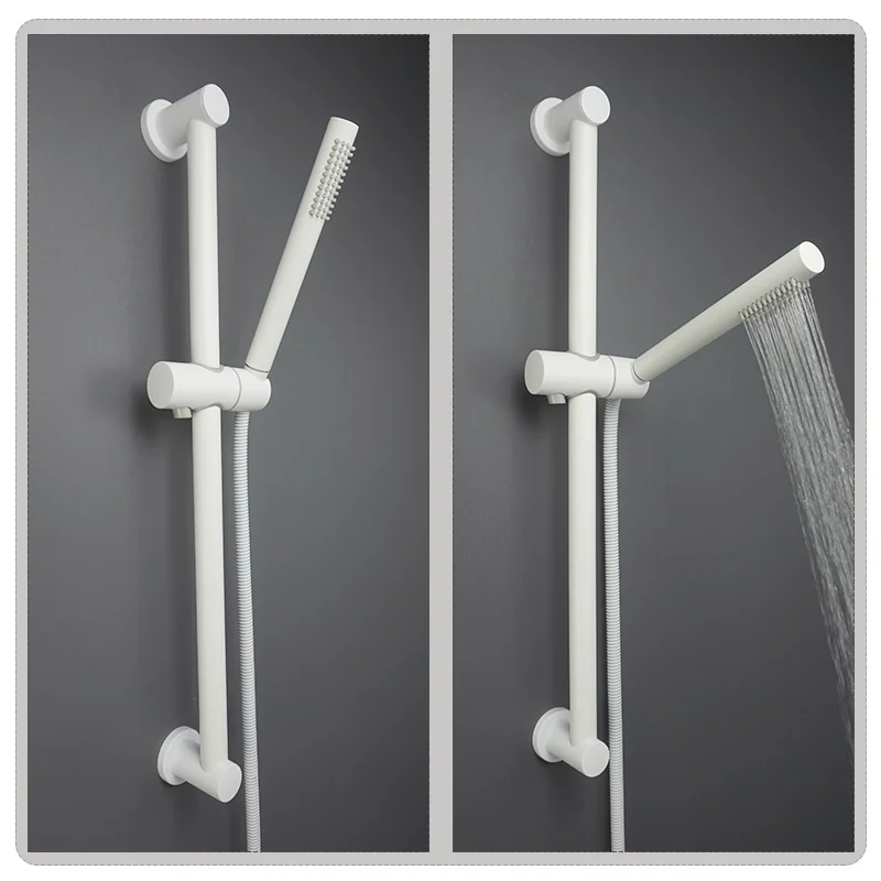 White sliding rod manual shower set, brass handheld shower, adjustable stainless steel rod, 1.5m shower hose