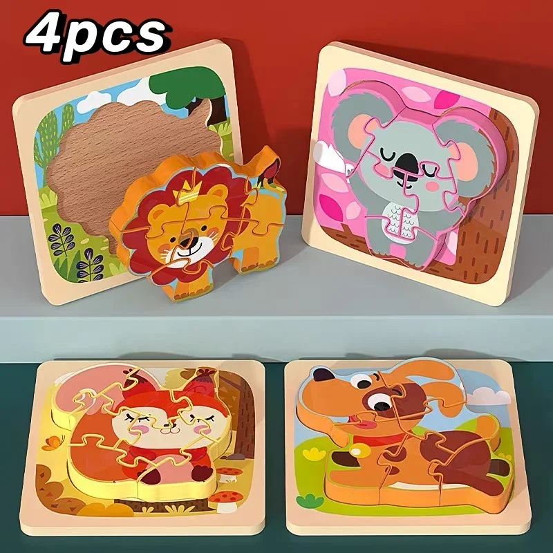 3D Baby Holz Puzzle Montessori Spielzeug Kinder Lernen Bildungs Tangram Form Verkehrs Tier Cartoon Puzzle Kognitive Spiele