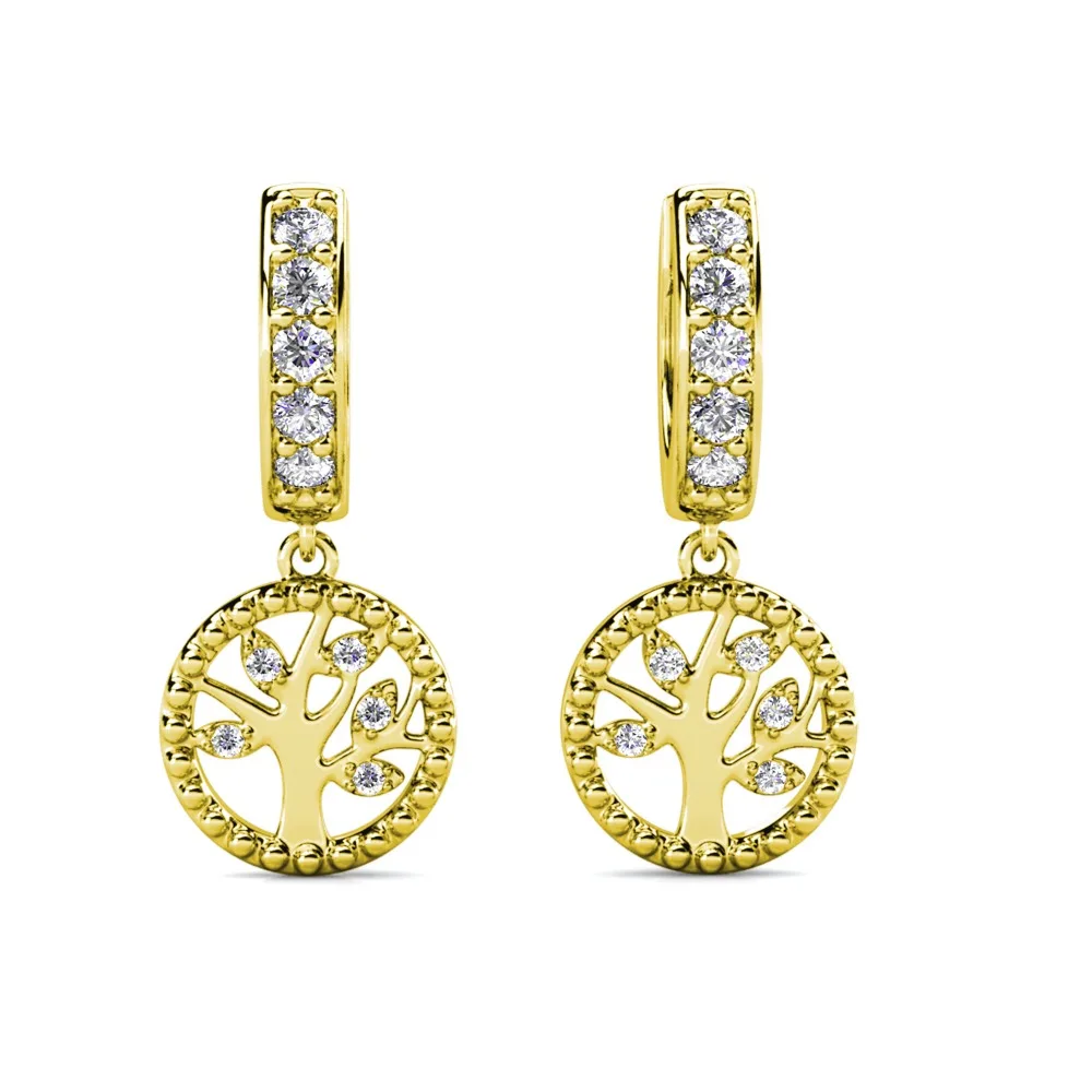 Daisini Women's Tree of Life Drop Earrings with Swarovski Crystals Gold Plated Design Symbol of Growth & Luck Sparkling Jewelry