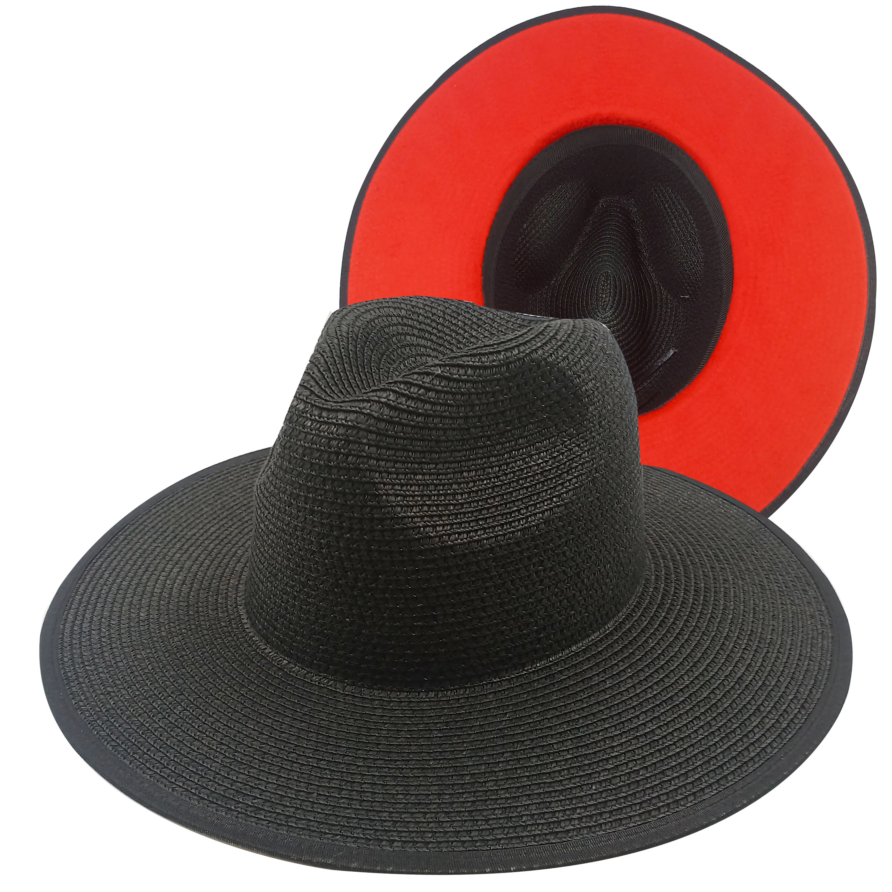 Summer straw hat new two-color sun hat men's and women's jazz hat straw hat Fedora black red sun hat кепка мужская