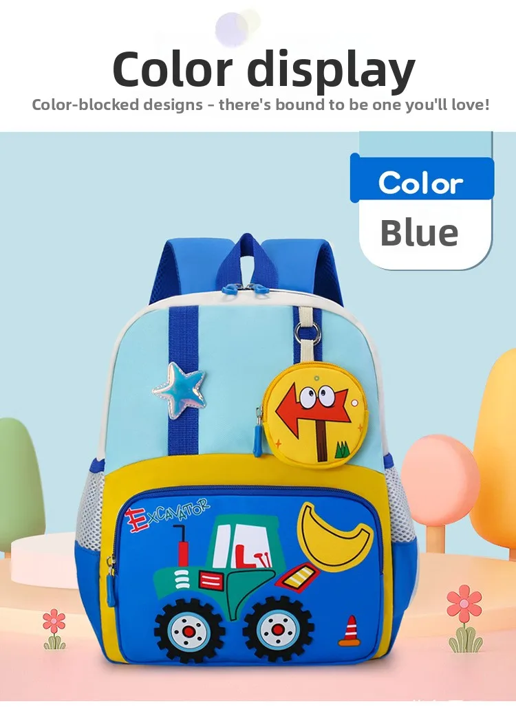 Neuer Kinderrucksack Cartoon Baufahrzeug Jungen Kindergarten-Tasche Atmungsaktiv Mittelgroß für die 3. Klasse – Detail 8