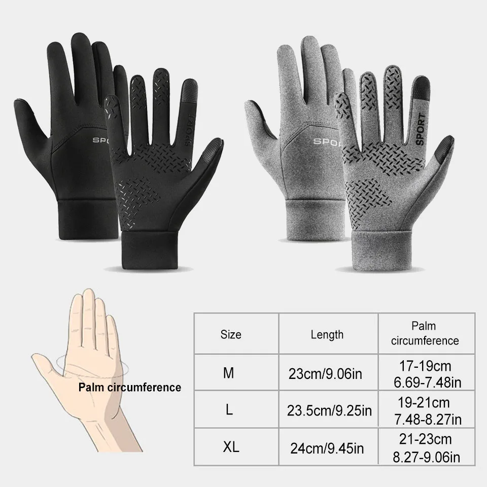 Men Winter Waterproof Cycling Gloves Outdoor Sports Ski Running Motorcycle Touch Screen Fleece Gloves Non-Slip Warm Full Fingers