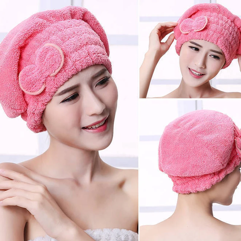 Microfibre Quick Hair Drying Bath Spa Bowknot Wrap Towel Hat Cap for Bath Bathroom Accessories Shower Cap for Women Hair Cap