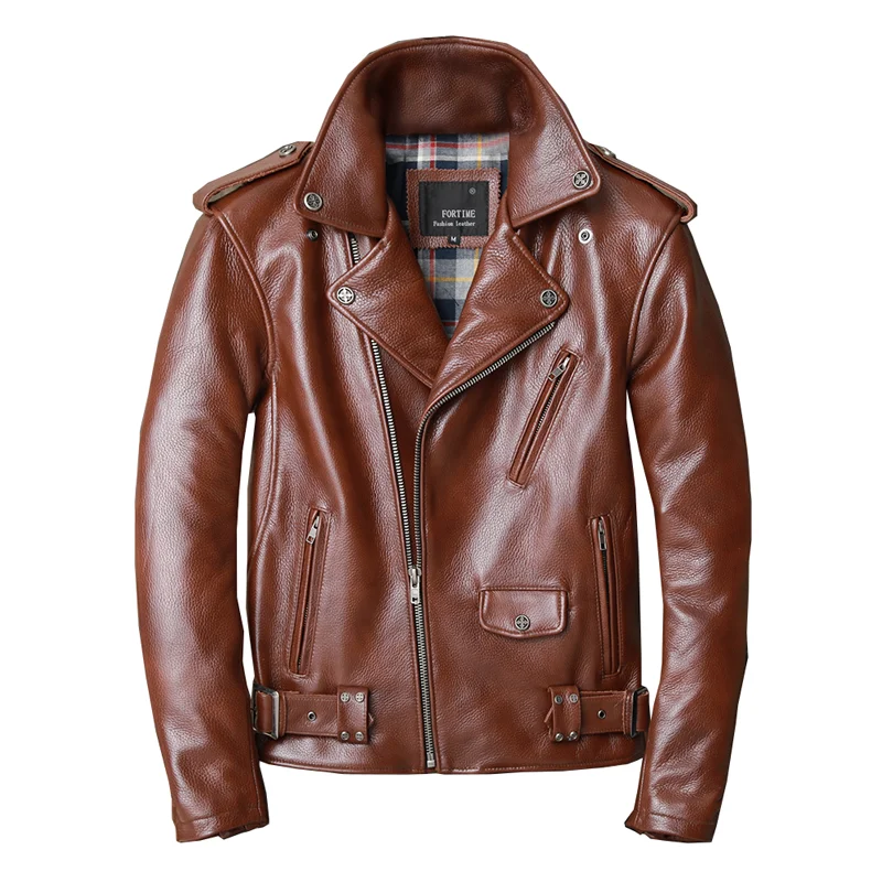 

Brown Winter Leather Jacket Men Sports Style Plus Size 5XL Genuine Natural Thick Cowhide Turn-Down Collar Diagonal Zipper Coat