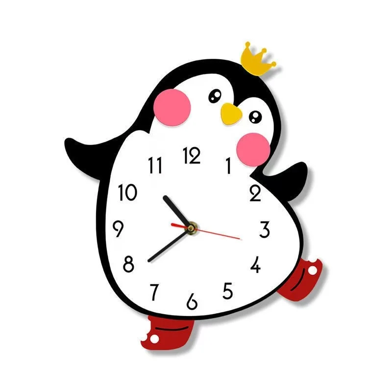 Cute Penguin Shaped Silent Quartz Wall Clock Cartoon Animal Acrylic Art for Kids Room Nursery Bedroom Decor Unique Gift