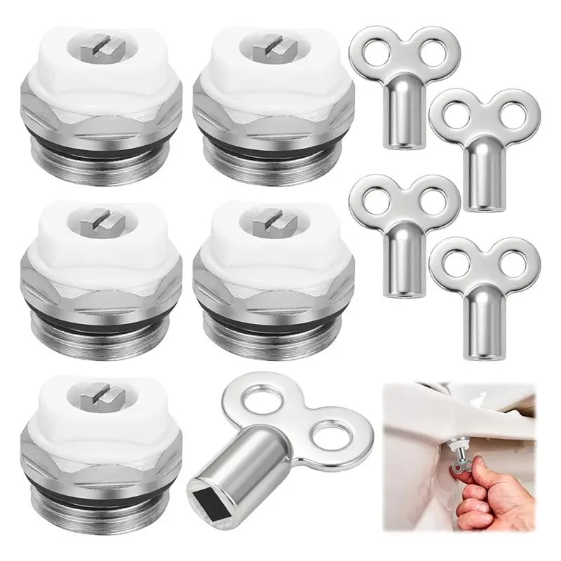 【HOT-SELLING!】5Pcs Radiator Bleed Valve, Radiator Bleed Valve 1/2 Inch With 5 Bleed Keys, Copper Heating Valve, Heating Bleed Ke