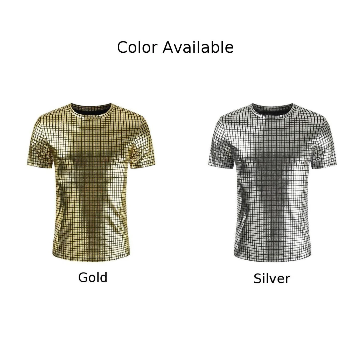 Fashion Men\'s 70s Disco Costume Sequin Shirt Short Sleeve T-Shirts O Neck Solid Color Party Club Top T Shirt Man Clothing