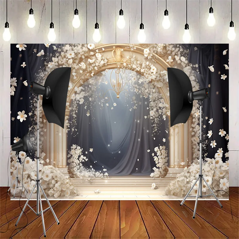 Bouquet Wedding Ceremony Stage Fantasy Photography Backdrop Props Anniversary Archway With Flowers Photo Studio Background HL-13