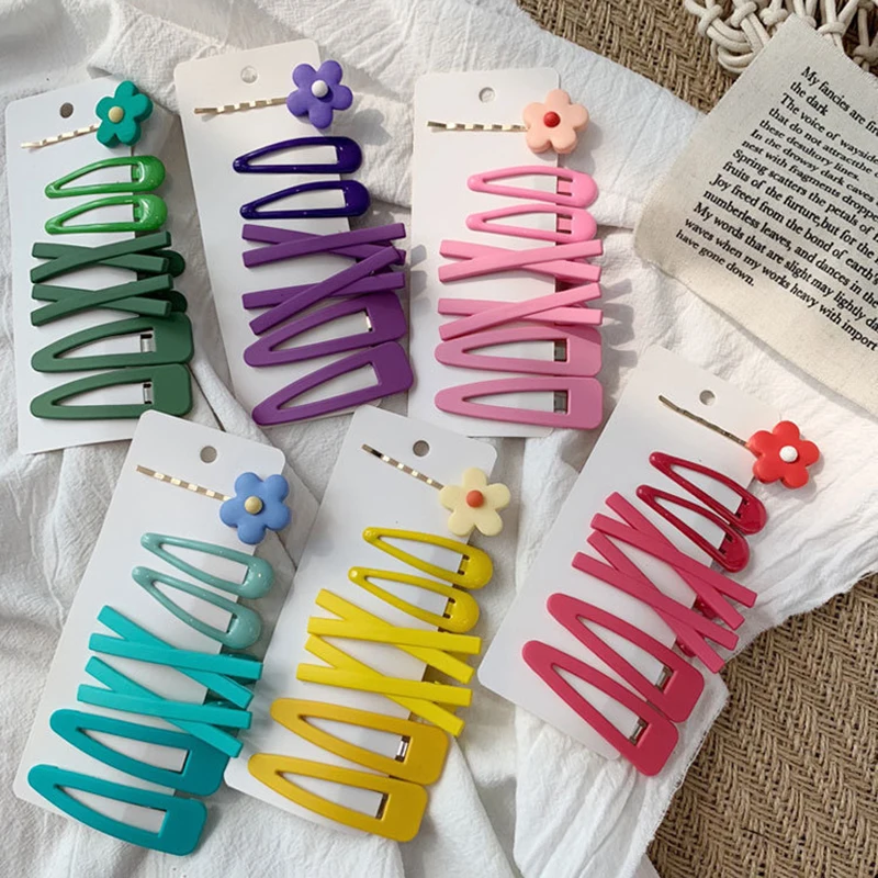 

7Pcs/Lot Candy Color Snap Clip For Girl Waterdrop Barrettes Girls Hairpin Women Hair Clip Accessories Cute Fashion BB Clip