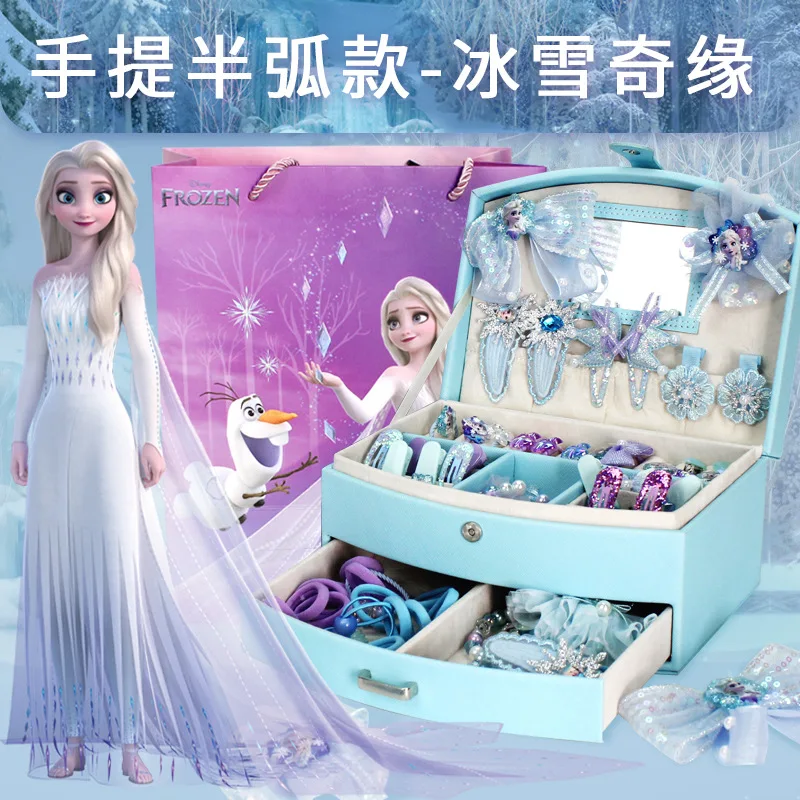 Disney Frozen Jewelry Set para menina, princesa Elsa Box, fingir jogar, brinquedos de moda, presente dos desenhos animados