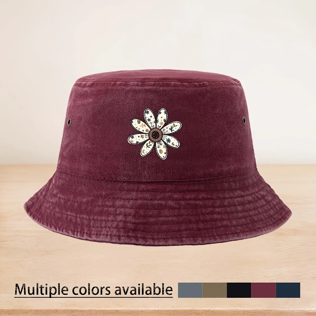Men' & Women' Floral Daisy Print Bucket Hat - Lightweight Foldable Fishing Suitable for All Seasons, Unisex Trucker Hat with Non