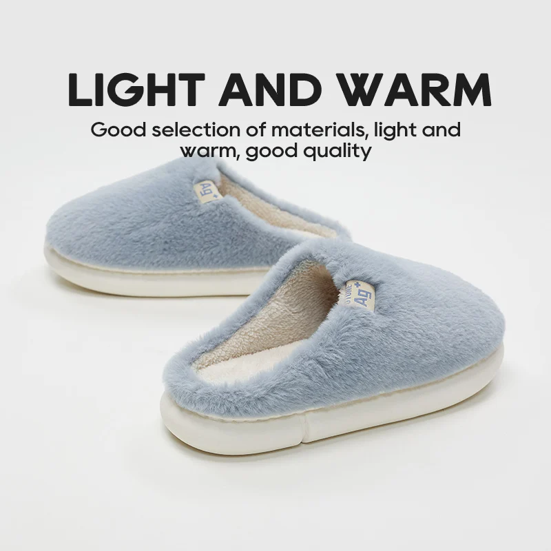 UTUNE Plush Antibacterial Women Slippers Warm Soft House Light Mute Winter Indoor Shoes Flat Comfortable Luxury Men Home Slides