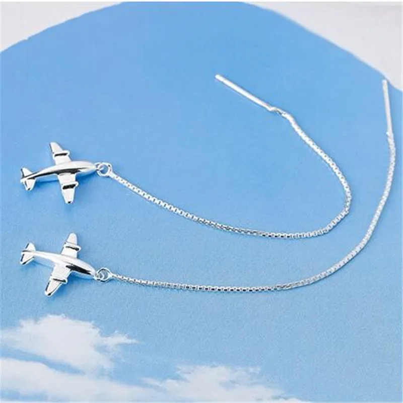 Uini-Tail hot new 925 Tibetan silver small aircraft long ear line female personality fashion tide flow sweet earrings gift ED120