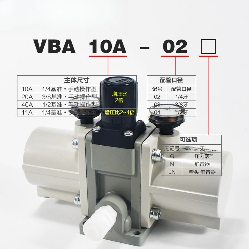 Pneumatic Booster Valve VBA Series Air Booster Pump VBA10A-02 VBA20A-03 VBA40A-04 Compressed Air Pressure Amplifier