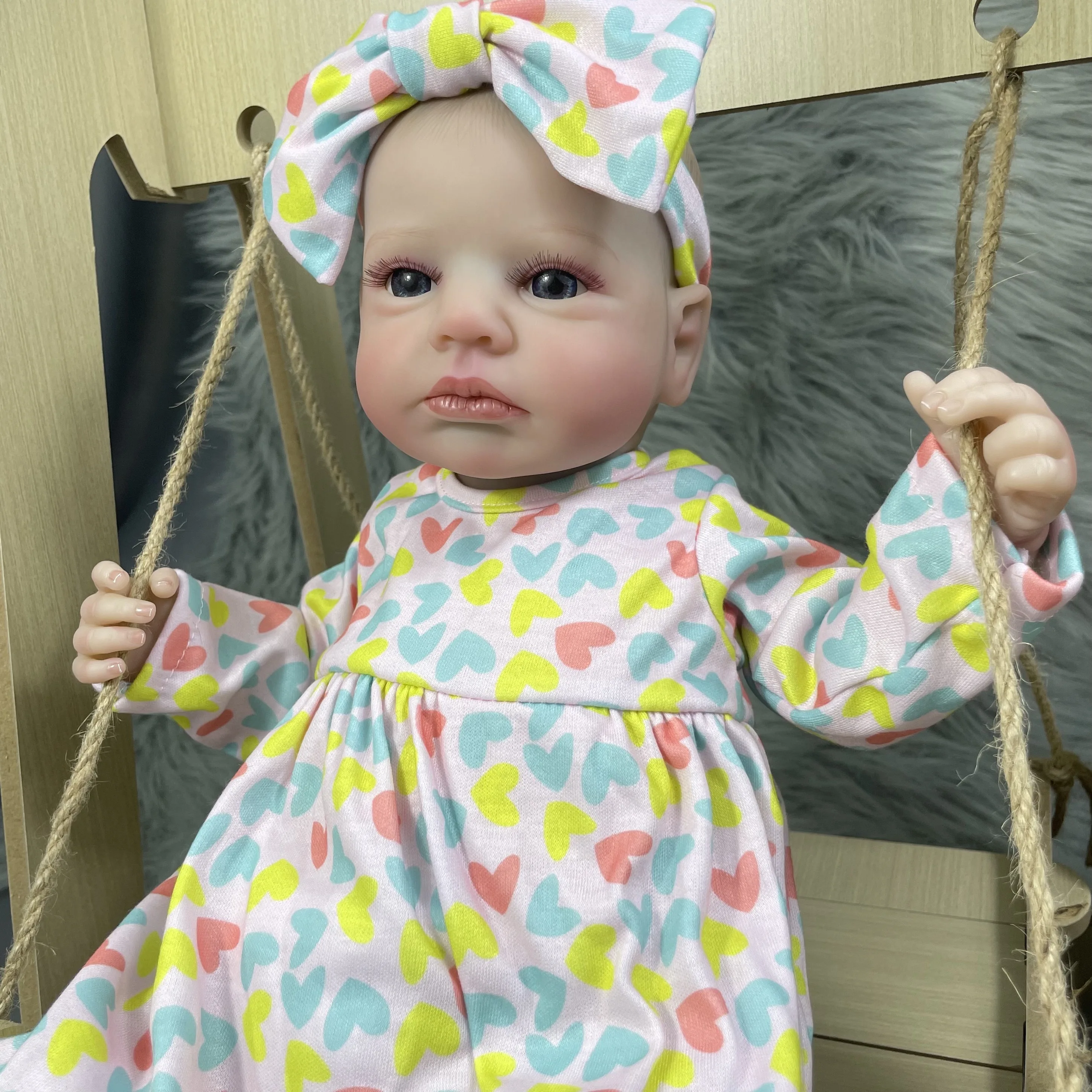 LouLou – poupée bébé Reborn éveillée de 50CM, yeux bleus ouverts, peau 3D, veines visibles, poupée d'art à collectionner, jouet cadeau pour filles
