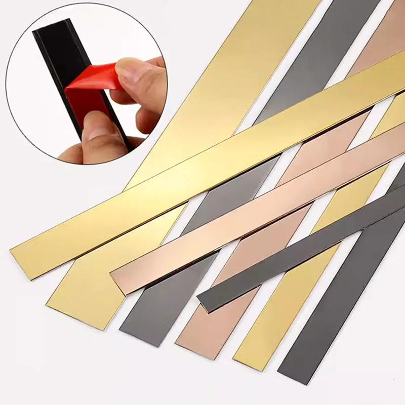 244cm/roll Mirror Wall Sticker Titanium Gold Stainless Steel Flat Decorative Line Living Room Background Wall Ceiling Edge Strip