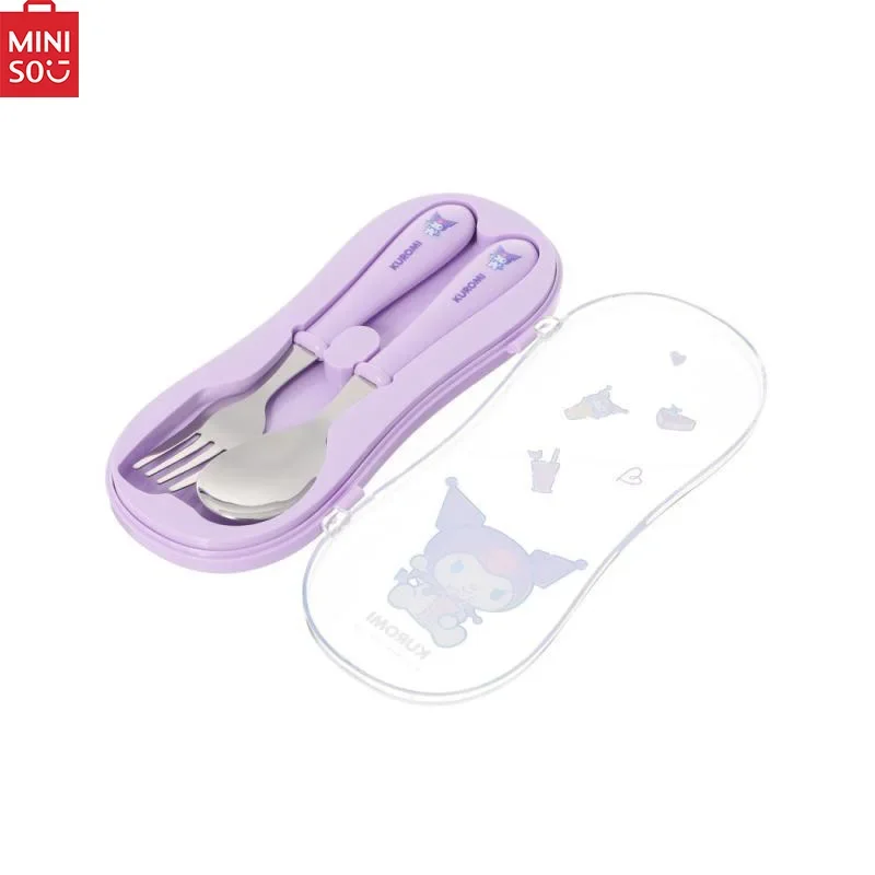 Miniso Sanrio Serie Schattige Kitty Kuromi Roestvrijstalen Draagbare Bestekset Lepel & Vork Organizer Echt Geautoriseerde Voorraad