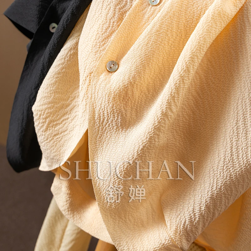 Light Luxury Style Simple Commuting Silk Pearl Crepe V-neck Long-sleeved Shirt Women 32A2 Thin Summer
