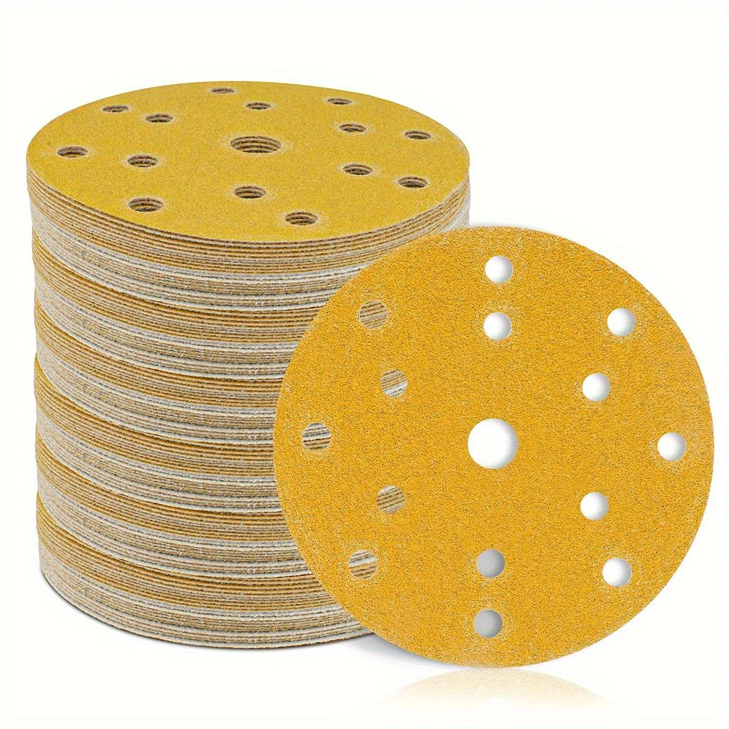 30pcs 6 Inch 150mm 15 Holes Yellow Sanding Discs Hook & Loop Sandpaper for Orbital Sander Wood Metal Polishing
