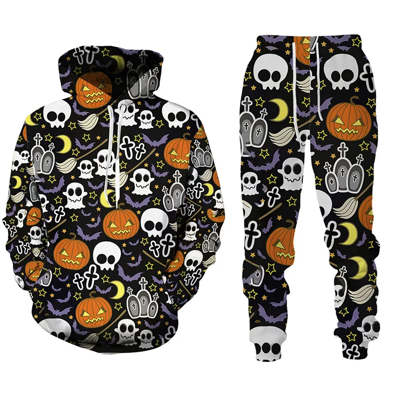 Autumn Halloween 3D Printed Hoodie Suit Men Sweatshirts Sweatpants Casual Fashion Two Piece Tracksuit Set Men\'s Clothing