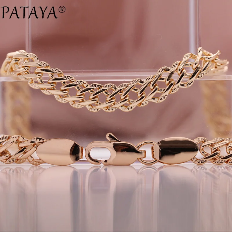 PATAYA New Width 5-7mm Necklace For Women 585 Rose Gold Color Fine Bracelets 19cm Party Fashion Jewelry Necklaces 50/55/60cm