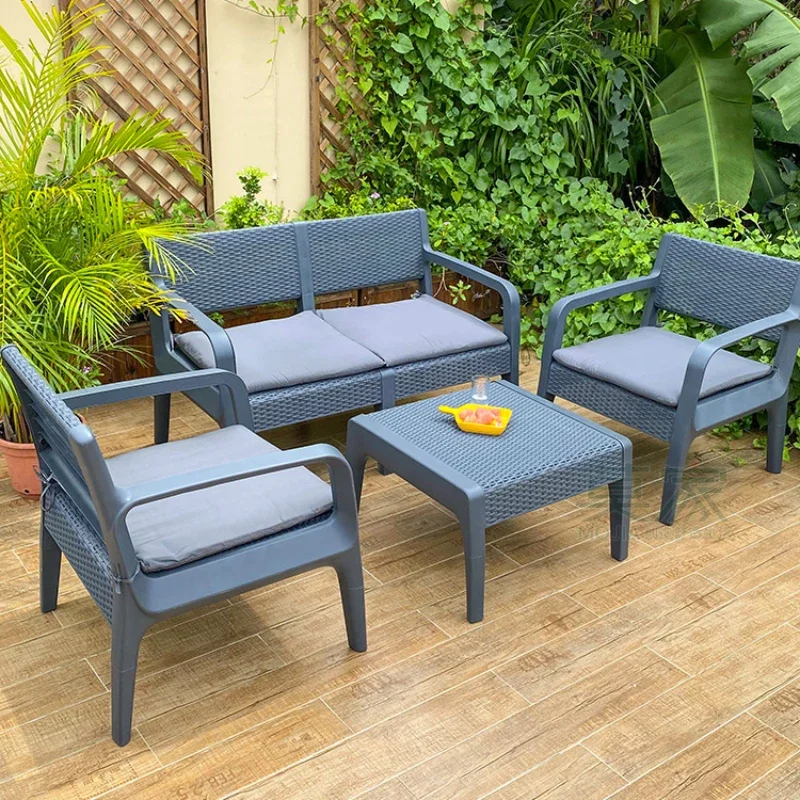 Garden modern leisure furniture lazy imitation rattan table and chair set combination