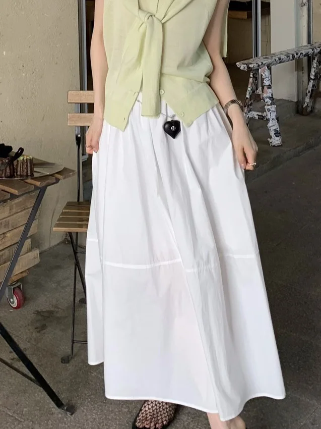 

Korean Sle Fre Looking Women's Set Svel Fake Two-Piece awl Sweater Elastic Waist Skirt Long Dr