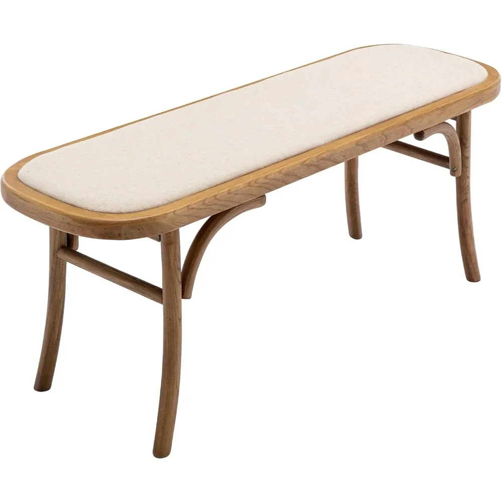 

Upholstered Bench Fabric Entryway Bench Rustic Solid Wood 45 Inch for Living Room/Hallway/Bedroom, Beige