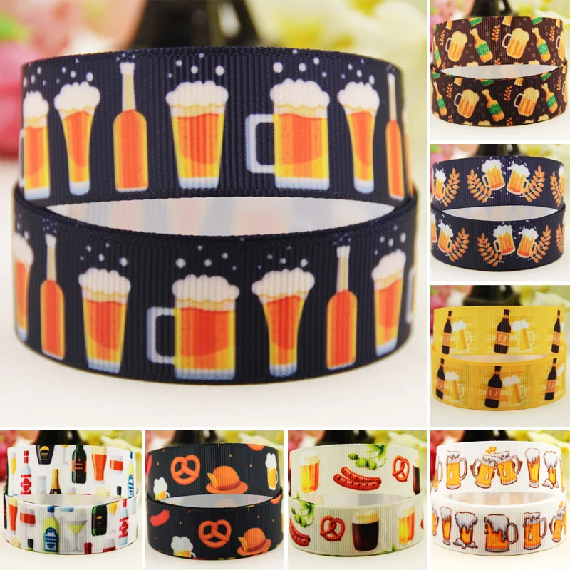 

22mm 25mm 38mm beer cartoon printed Grosgrain Ribbon for DIY Hair Bows Merry Party Gift Decoration Material 10 Yards satin Ruban