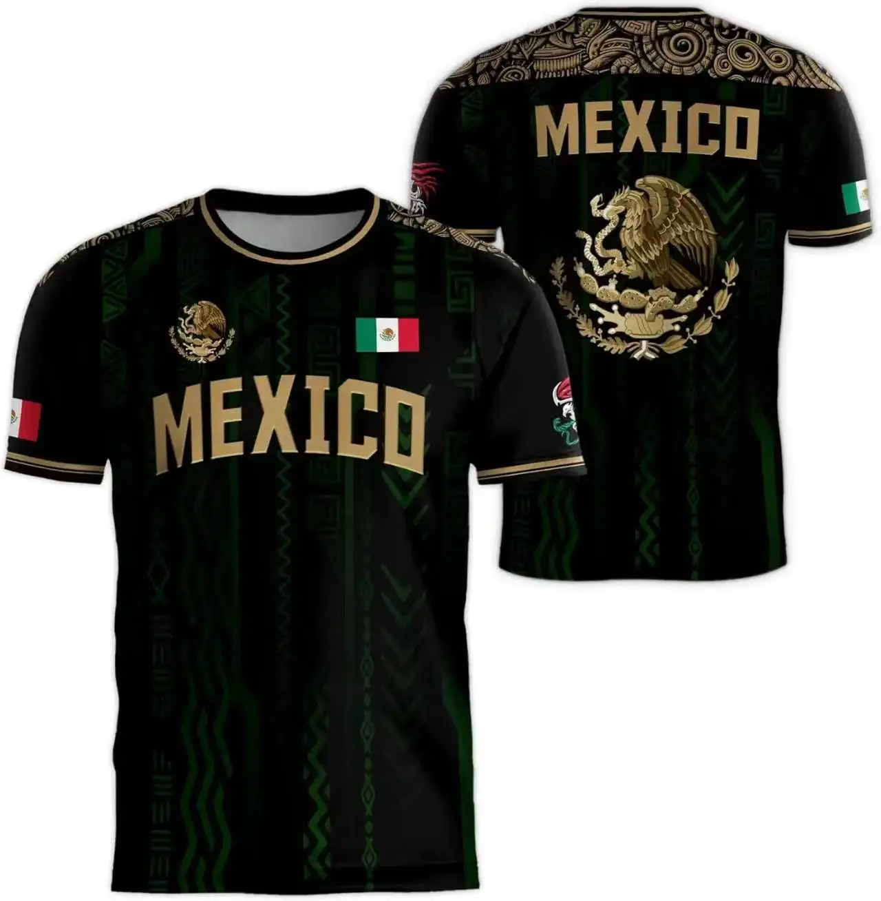 Mexico National Flag Print T Shirt For Men Funny 3D Eagle Pattern Short Sleeve Tees Outdoor Football Sports Clothing Casual Tops