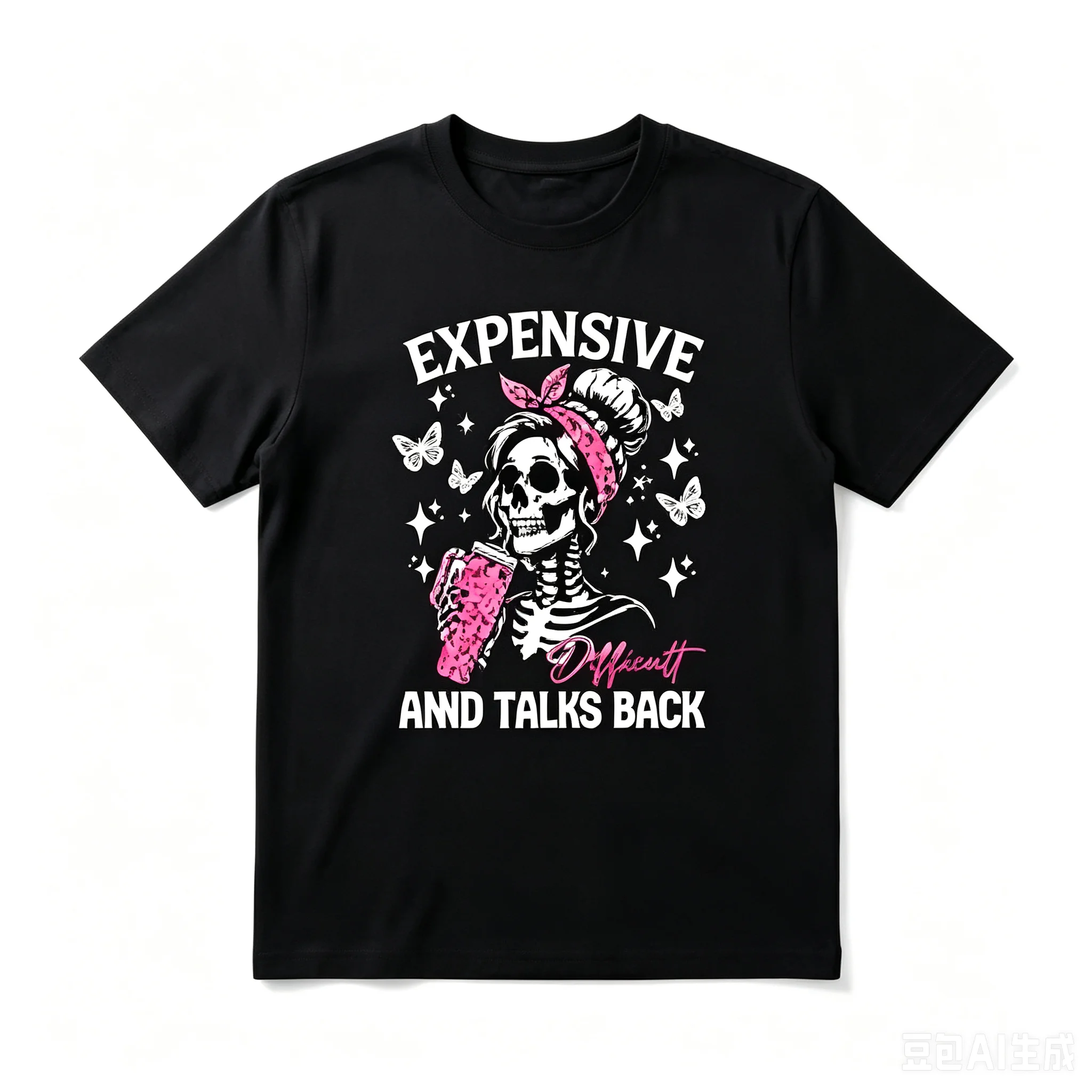 Sassy Skeleton With Pink Cup Graphic T Shirt Retro Funny Skull Print Short Sleeve Soft Tee Streetwear Casual Daily Tops Birthday Gift For Men Women Friends