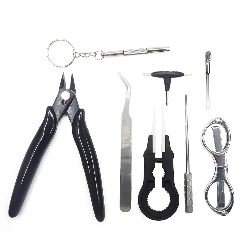 ‌9 in 1 DIY Coil Jig Tool Kit with Tweezers Pliers Repair Accessories Coiling Rebuilding Set Storage Bag