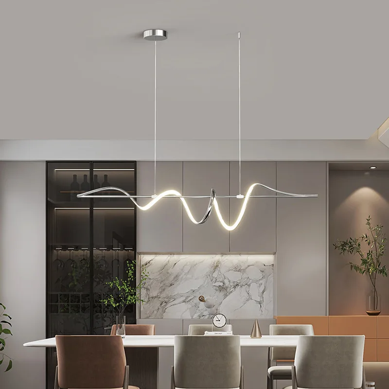 Creative Linear Wave-Shaped Aluminum Chandeliers Simple Modern LED Pendant Light Living Room Dining Table Strip Hanging Lamp