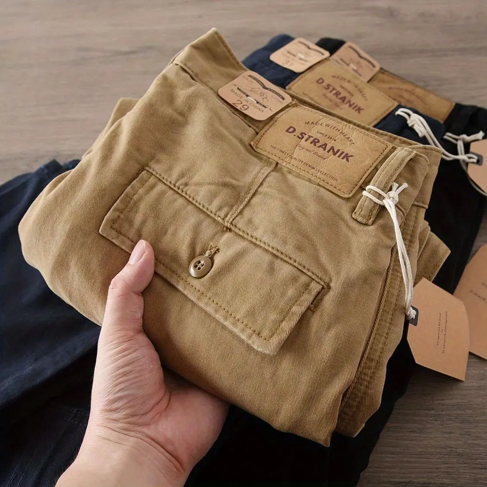 Neue 2026 Baumwoll-Herren-Latzhose mit mehreren Taschen, gerade geschnitten, Khaki, Retro-Waschung und Used-Look, Freizeithose, Herrenbekleidung, Taktische Hose