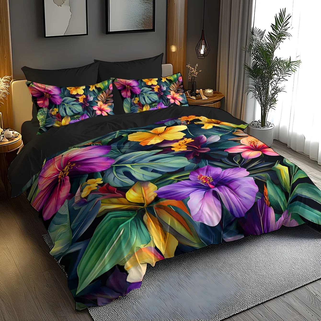 2/3pcs Bedding Set Floral and Leaf Design Pattern Brushed Digital Print Duvet Cover Set Soft Comfortable