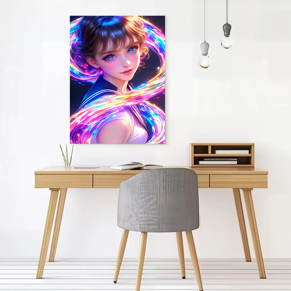 Anime Girl With Glowing Stream Gaming Canvas Poster Customizable Pictures Wall Art Canvas Painting for Room Ornaments Wand Deko