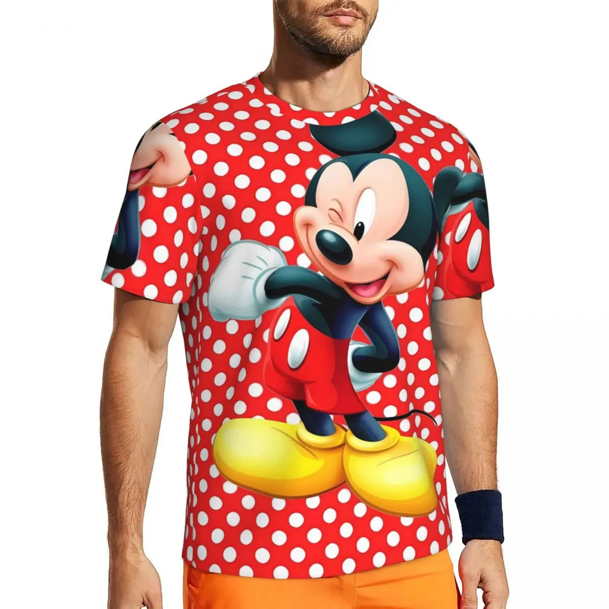 Sportswear T Shirt For Man Mickey Mouse With Polka Dots Red T-Shirts Trending Summer Tee Shirt O Neck Aesthetic Design Clothing