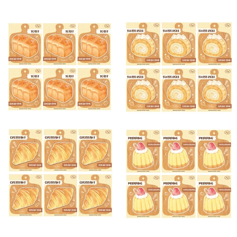 

6Pcs Cartoon Bread Sticky Note Paper Cartoon Toasts Sticky Note Self Adhesive Note Pad Memo Pad Reminder on Fridges Door