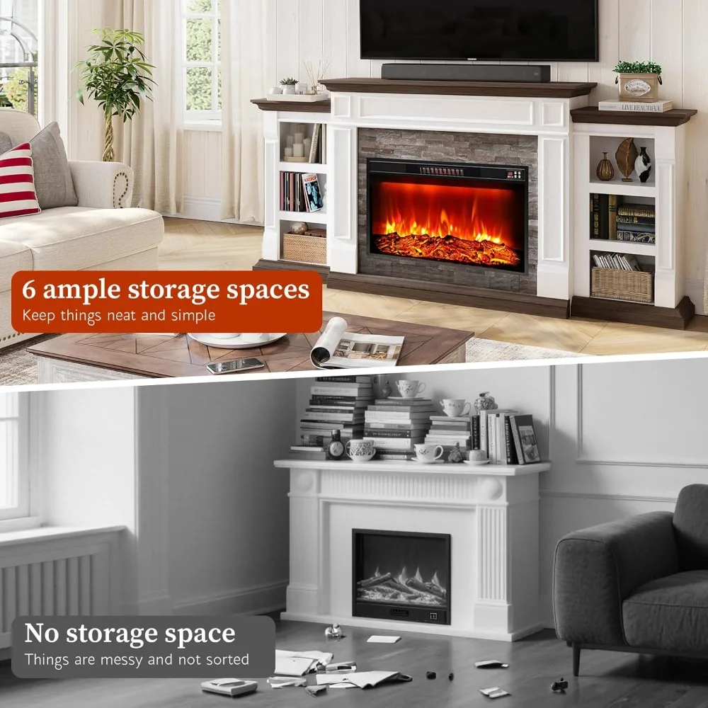 حامل تلفزيون مدفأة مقاس 80 بوصة لأجهزة التلفاز حتى 90 بوصة، مدفأة كهربائية مع رف، مركز ترفيه المزرعة مع مساحة تخزين