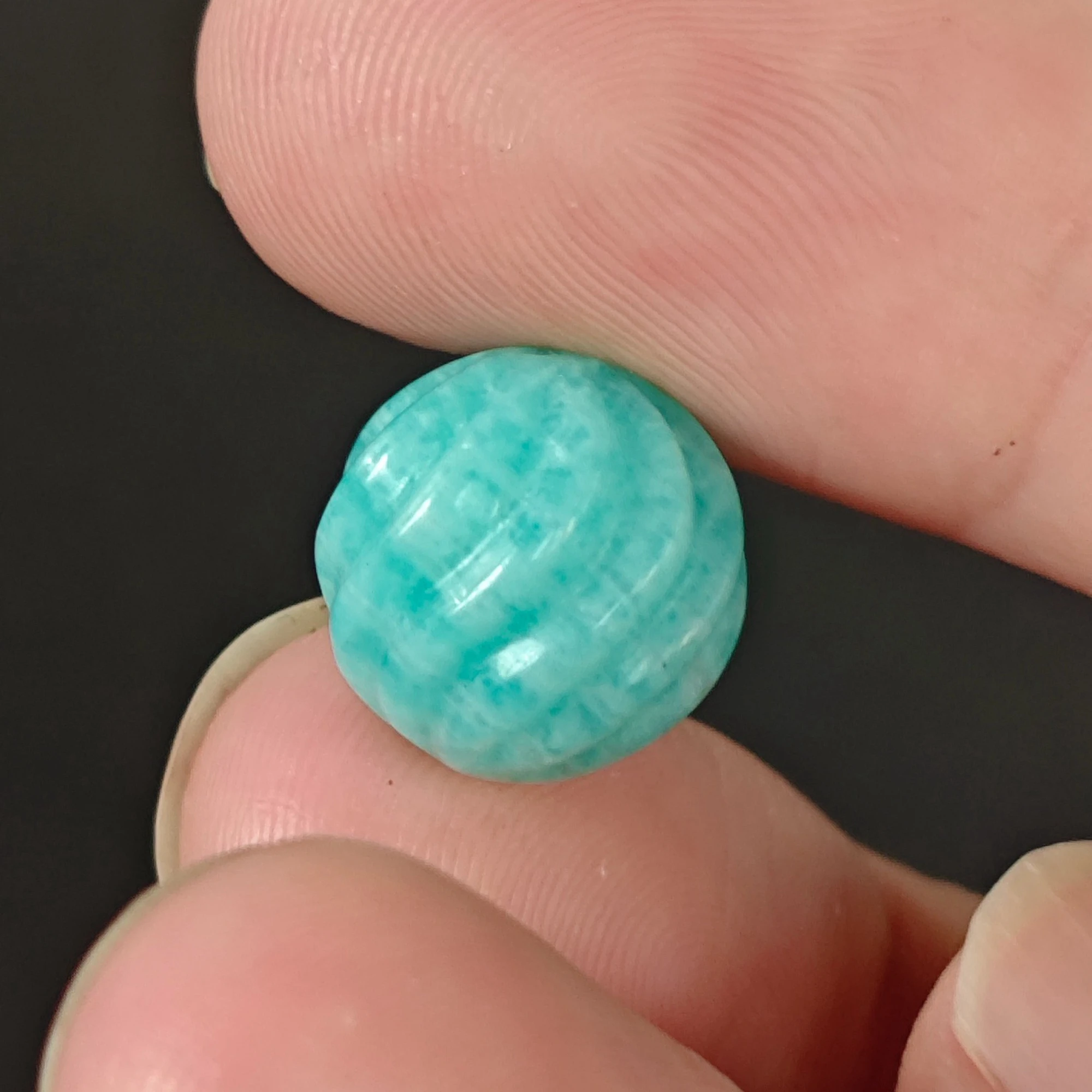 Natural Amazonite Carved Twist Round Beads 12mm Blue Green Loose Gemstone Beads 5 Pcs Set for DIY Jewelry