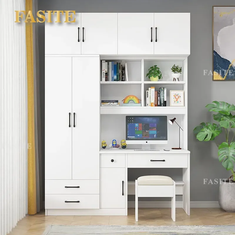 For Small Apartment Bedroom One Piece Desk with Wardrobe and Bookcase Integrated Children Computer Table Writing Desk Space