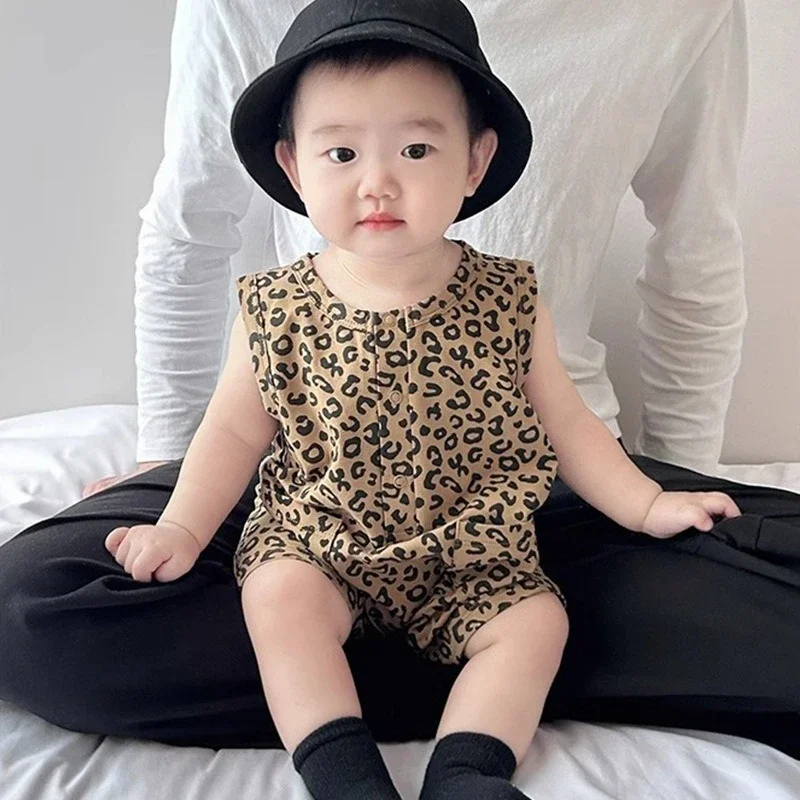 

Newborn Baby Summer Jumpsuit Clothing Boys Girls Cute Leopard Print Comfortable Outerwear Sleeveless Vest Romper