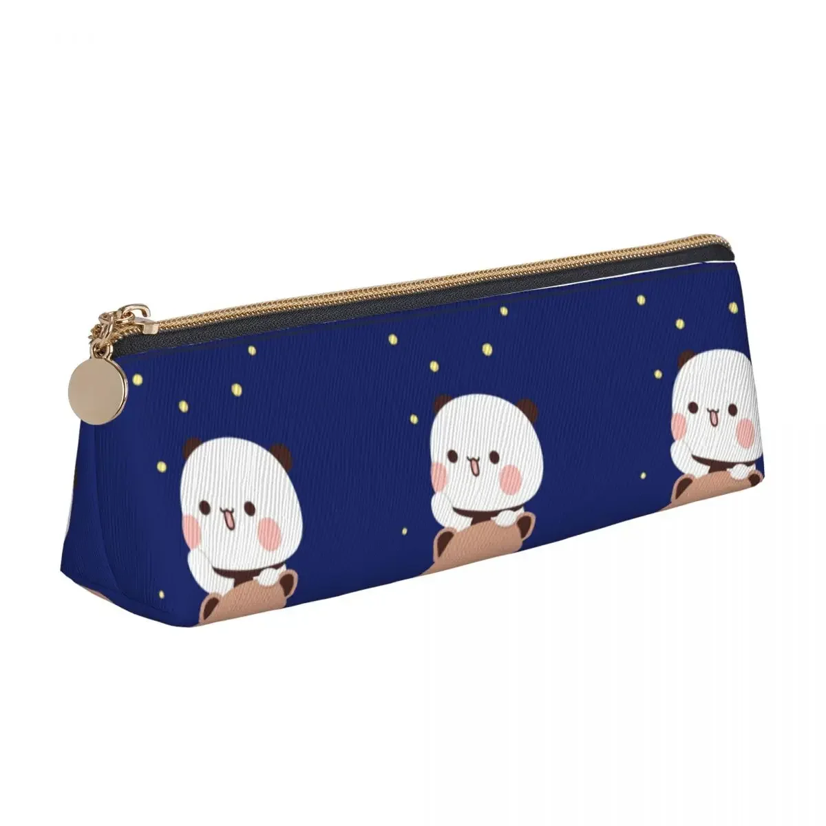 

Bubu And Dudu Leather Pencil Case Panda bear hugs love Back to School For Teens Zipper Box Retro Print Triangle Pen Bags