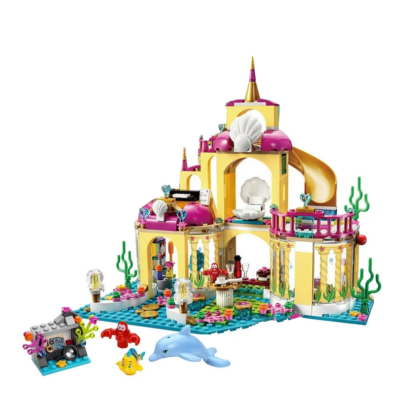 Disney Princess Magical Castle Set Little Mermaid Frozen Elsa Building Block Princess Bricks Toy Friends Kid Diy Birthday Gifts