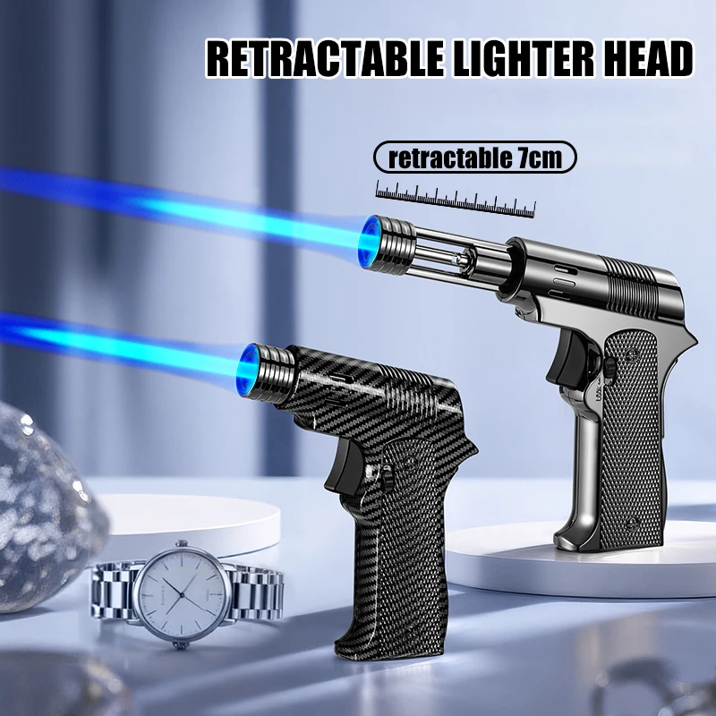 Blue Flame  Torch Cigar Lighter 7CM Retractable Flame Outlet Safety Lock  Ignition Cycle Inflation Outdoor BBQ Kitchen Use
