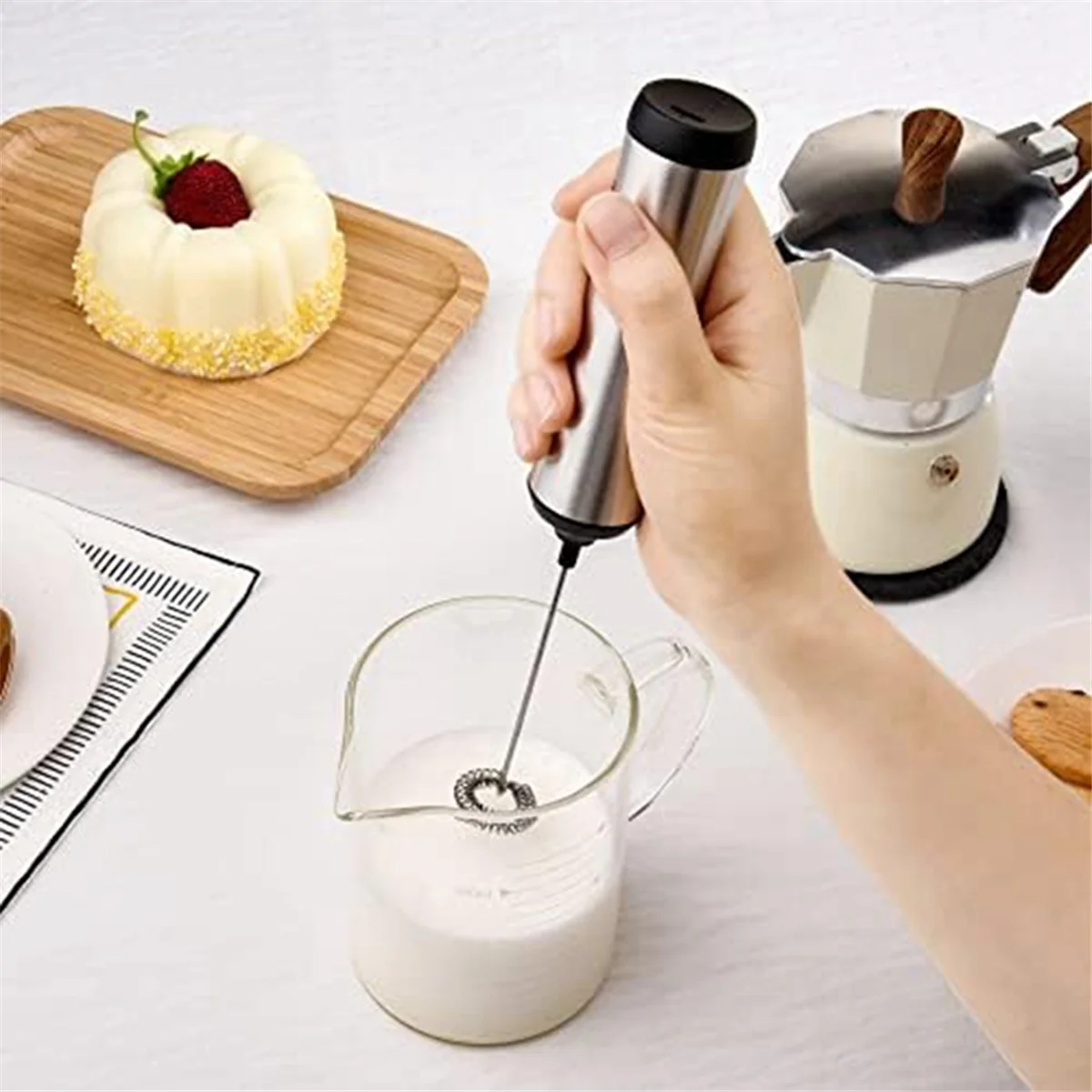 Espumador de leche eléctrico de mano, recargable por USB Espumador de leche, Mini Espumador con soporte, regalo de cocina