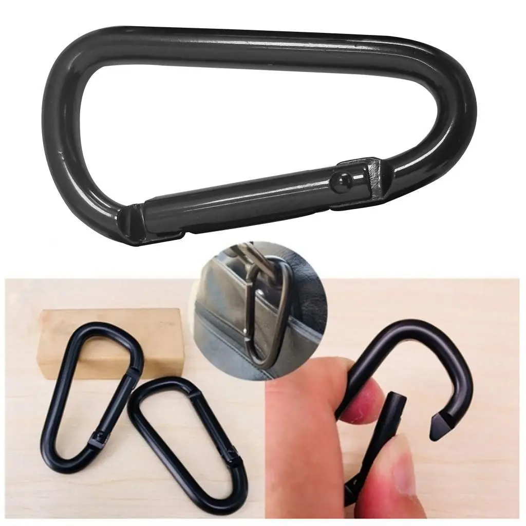 D-Shaped Carabiner Clip Closure Spring Hook Keychain Buckle Carbine Black